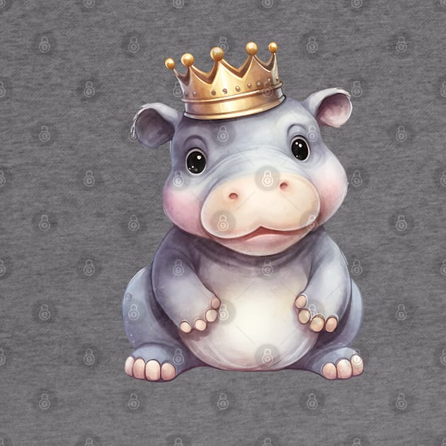 Watercolor Hippopotamus Wearing a Crown by Chromatic Fusion Studio